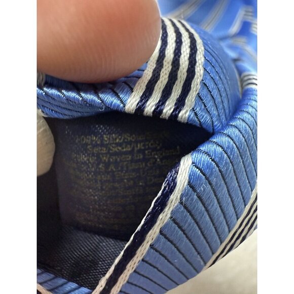 Brooks Brother Blue Silk Tie Black & White Diagonal Stripes Classic Style - Picture 5 of 6